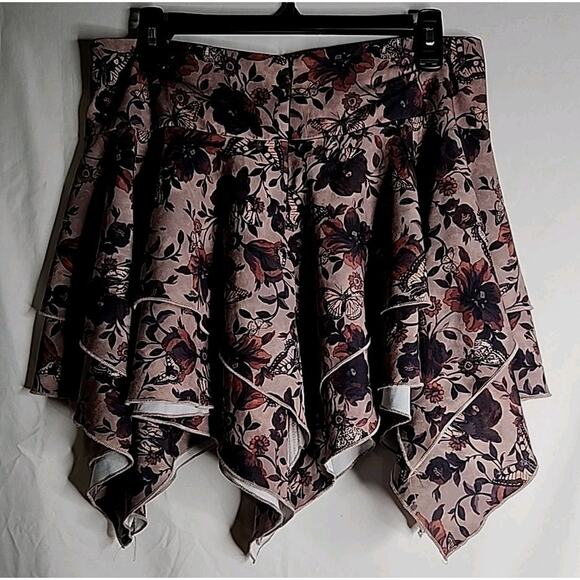 ROMWE Sz Large (8-10) Skirt Floral Butterfly Lace Up Brown Asymmetrical Flutters - Picture 2 of 8